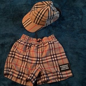 Burberry Cap and Swim Trunks Set